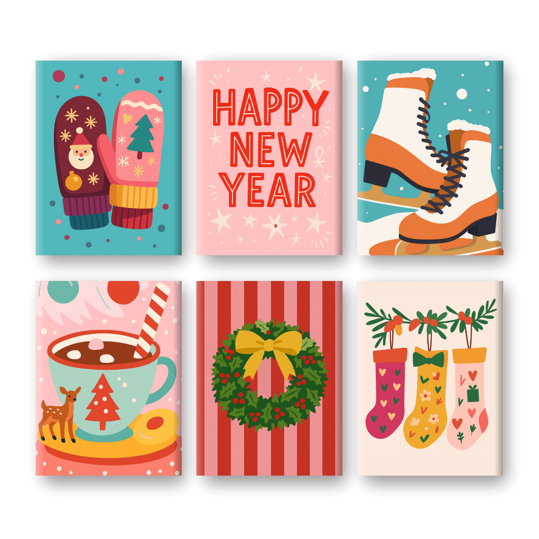 6 Mini Paintings - New Year & Christmas Set