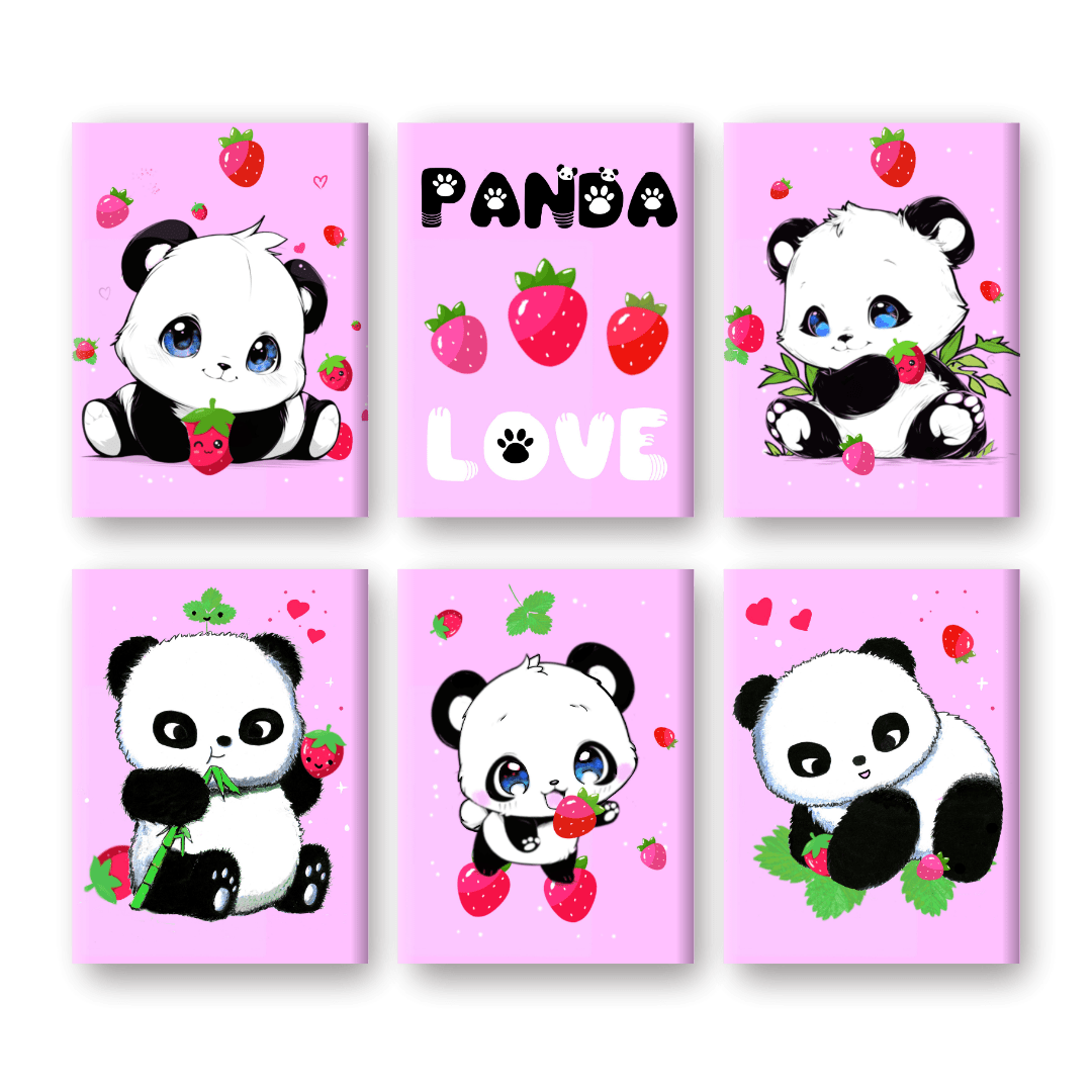6 Mini Paintings | Panda Berries Set - By Tiny Tami
