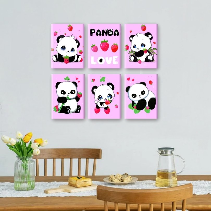 6 Mini Paintings | Panda Berries Set - By Tiny Tami