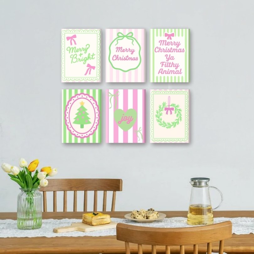 6 Mini Paintings | Pastel Christmas Stripes Set