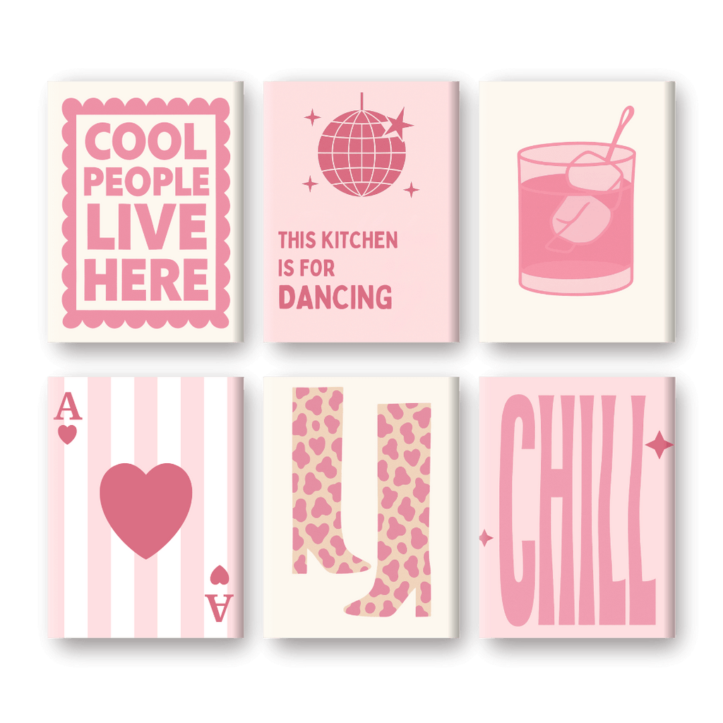 6 Mini Paintings - Pink and Chill Set