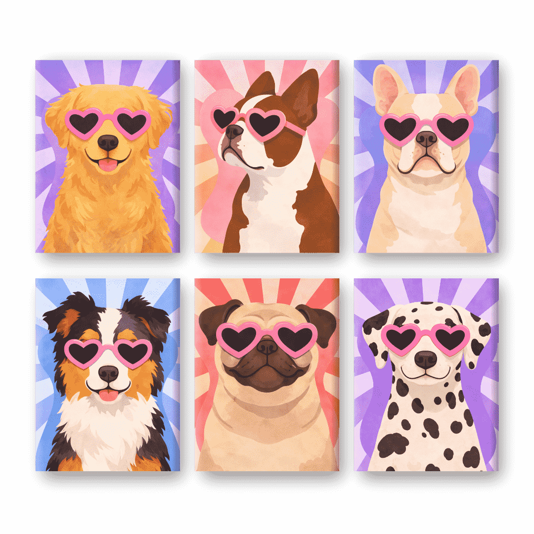 6 Mini Paintings - Pop Art Puppies Set