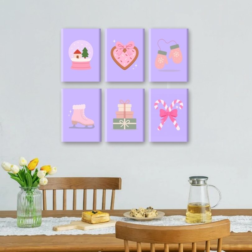 6 Mini Paintings - Purple Winter Set