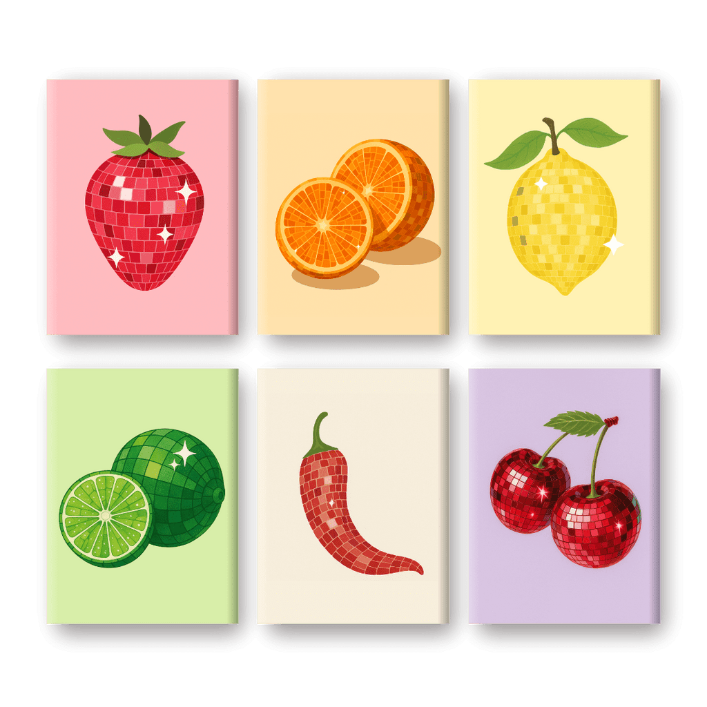 6 Mini Paintings - Shiny Fruit Set