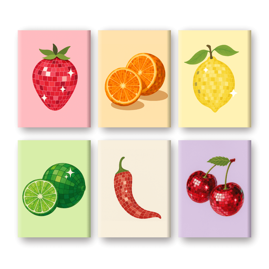 6 Mini Paintings - Shiny Fruit Set