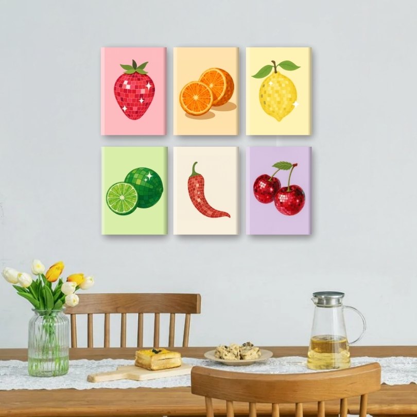 6 Mini Paintings - Shiny Fruit Set