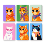 6 Mini Paintings - Stylish Cats Set