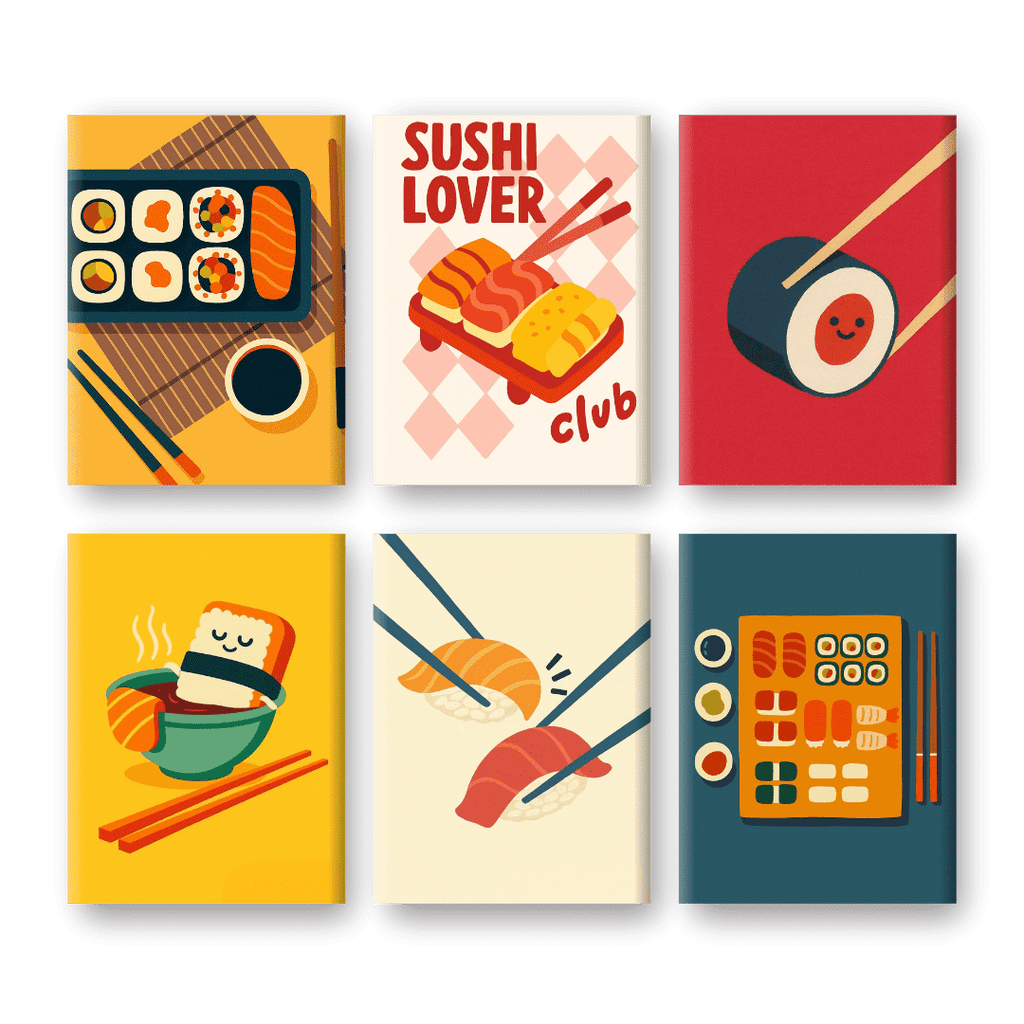 6 Mini Paintings - Sushi Set
