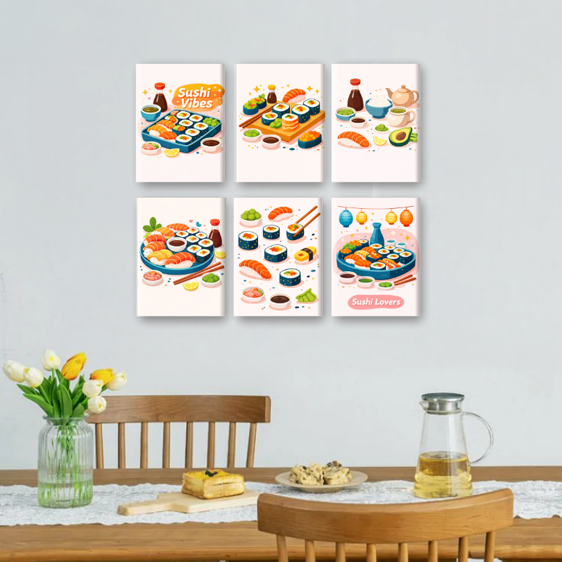 6 Mini Paintings - Sushi Vibes Set