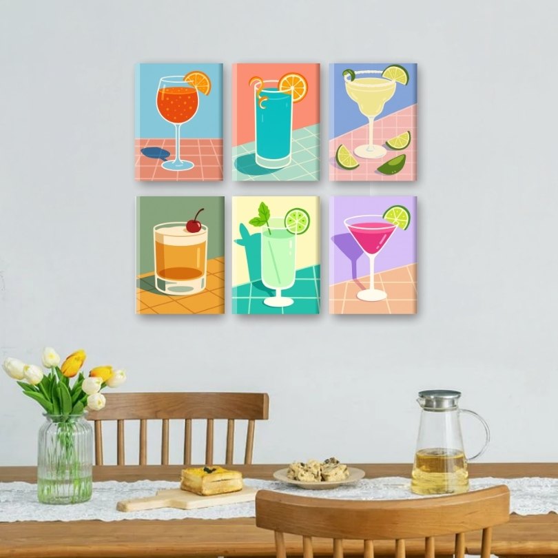 6 Mini Paintings - Tropical Cocktails Set
