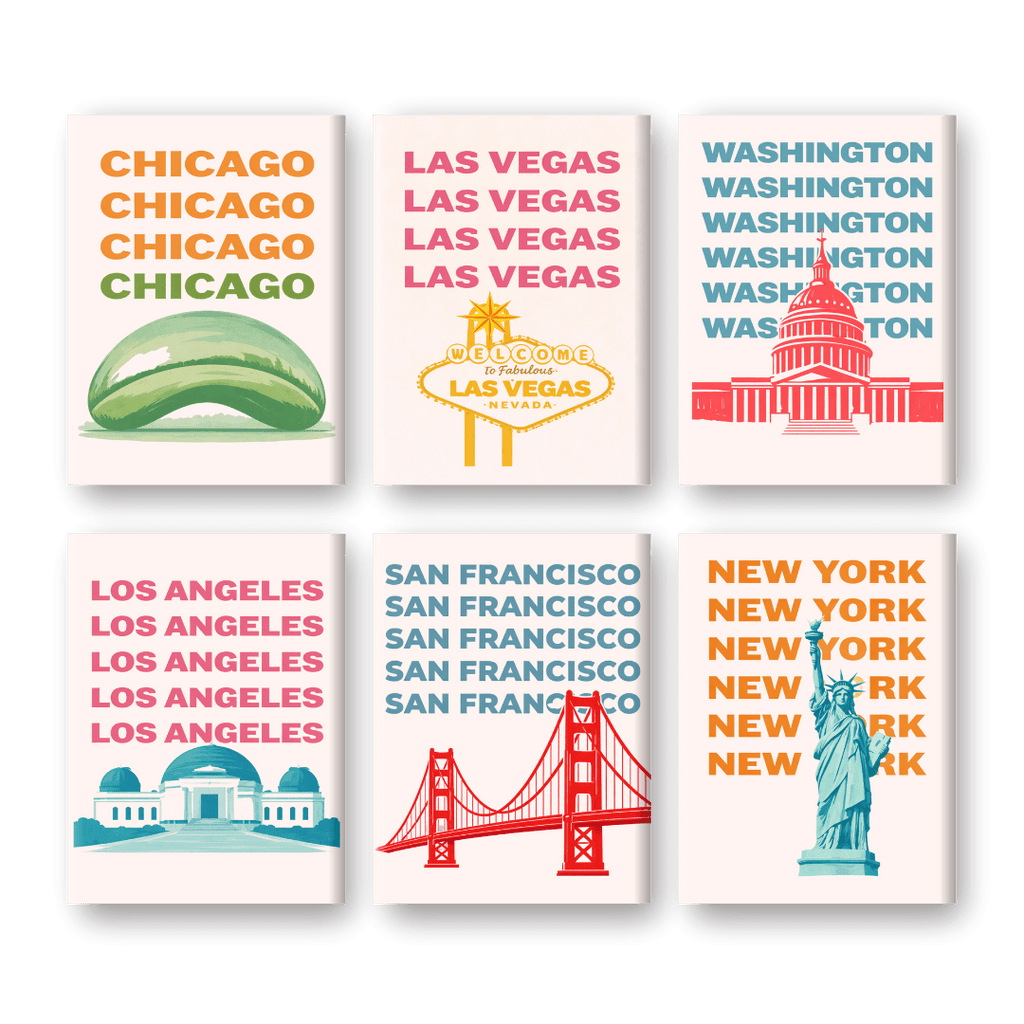 6 Mini Paintings - USA Travel Posters Set