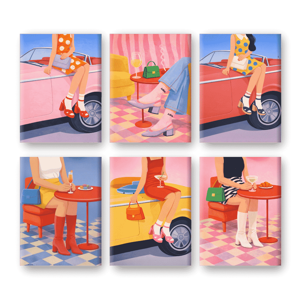 6 Mini Paintings - Vintage Glam Set