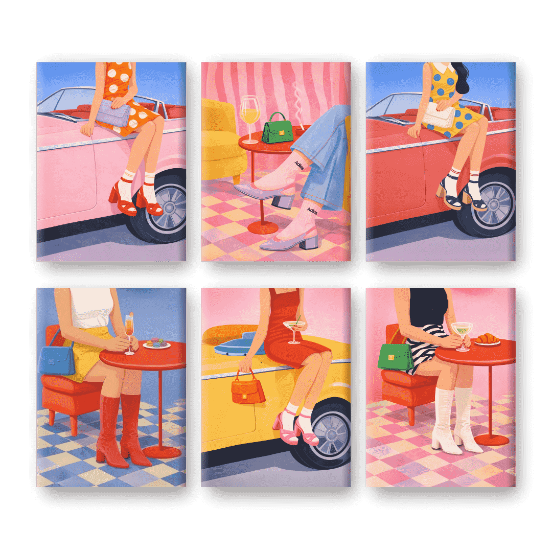 6 Mini Paintings - Vintage Glam Set