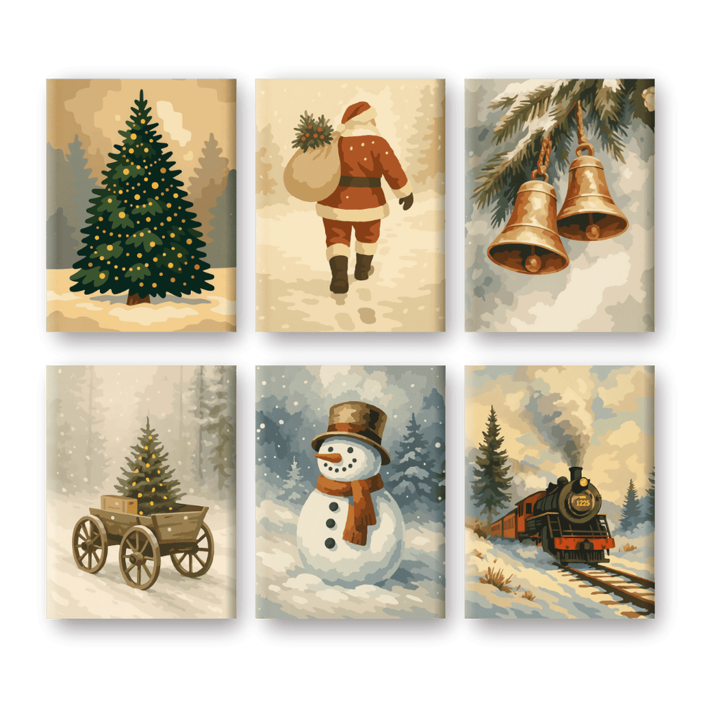 6 Mini Paintings - Vintage Christmas Set