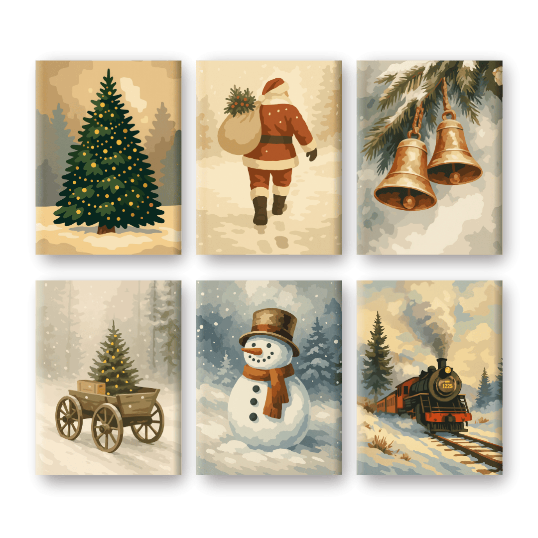 6 Mini Paintings - Vintage Christmas Set