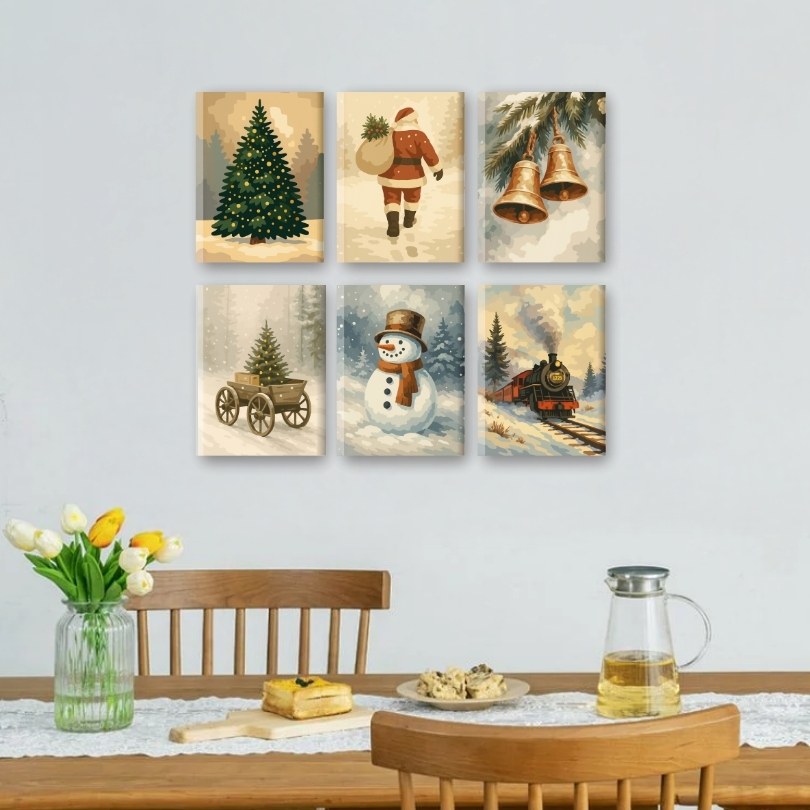 6 Mini Paintings - Vintage Christmas Set