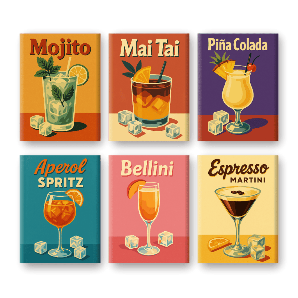 6 Mini Paintings - Old School Cocktail Set