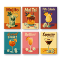 6 Mini Paintings - Old School Cocktail Set