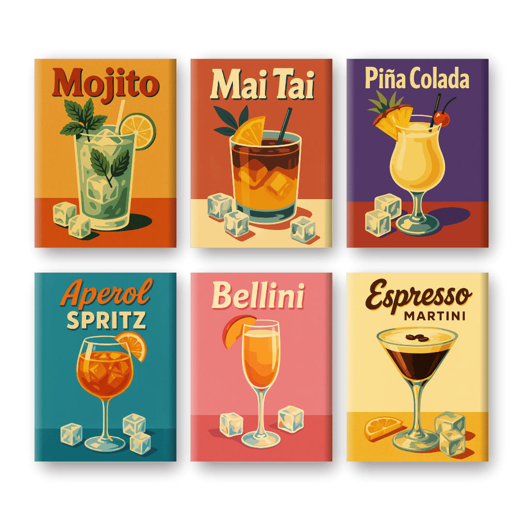 6 Mini Paintings - Old School Cocktail Set