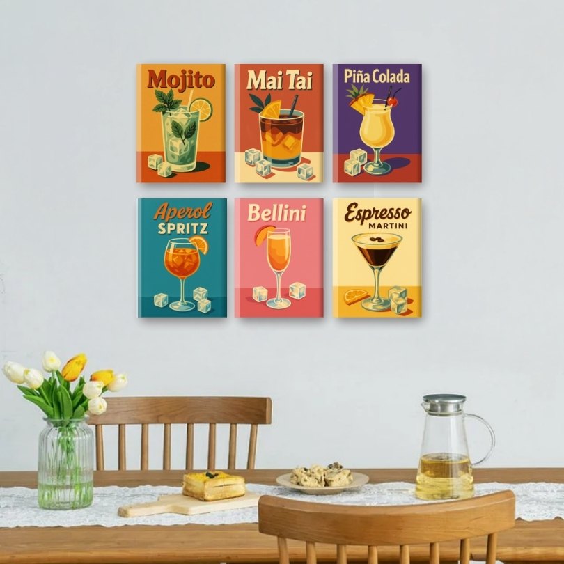 6 Mini Paintings - Old School Cocktail Set