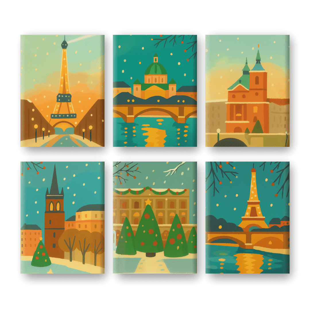 6 Mini Paintings | Winter Cities Set