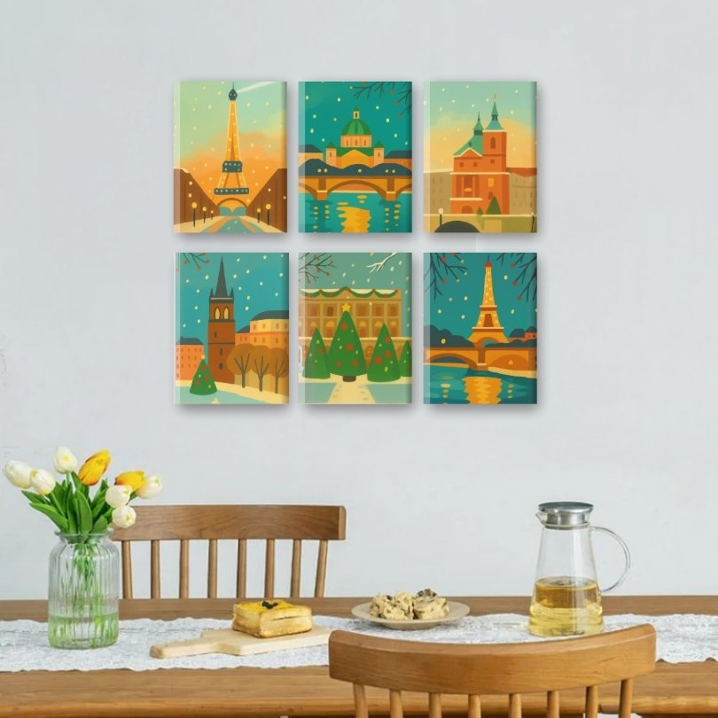6 Mini Paintings | Winter Cities Set