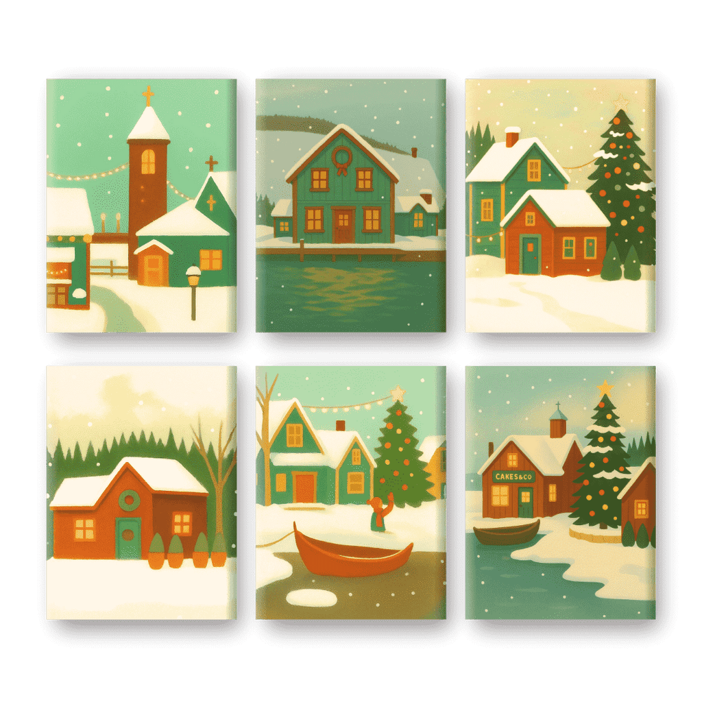 6 Mini Paintings | Winter Village Set