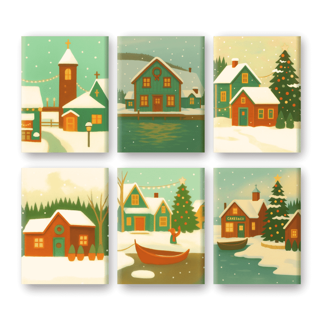 6 Mini Paintings | Winter Village Set