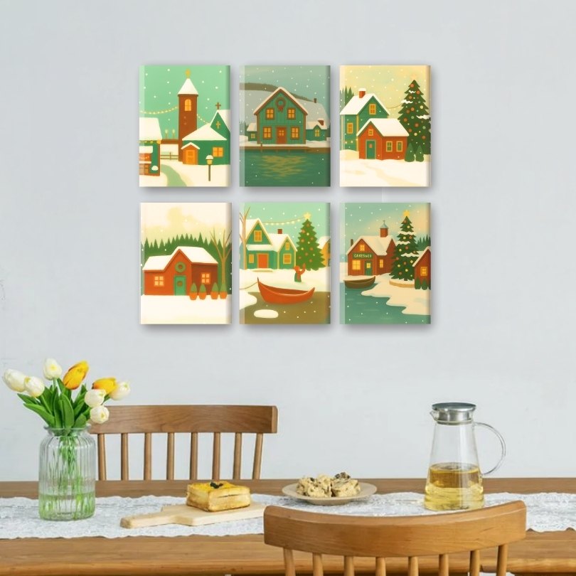 6 Mini Paintings | Winter Village Set
