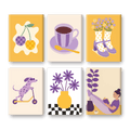 6 Mini Paintings - Yellow and Purple Vibes Set