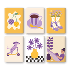 6 Mini Paintings - Yellow and Purple Vibes Set