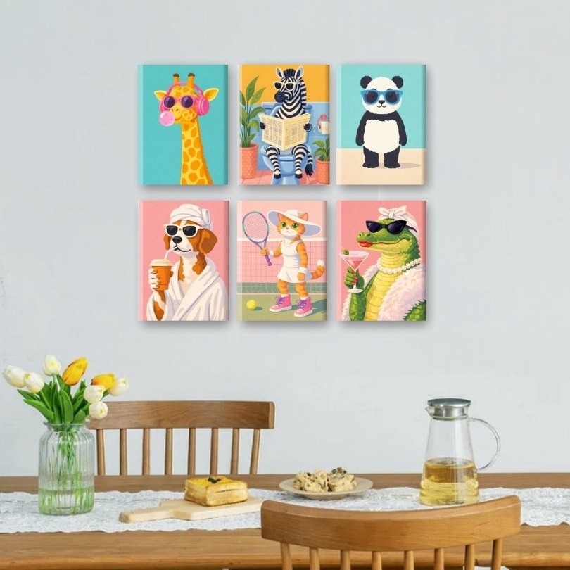 6 Mini Paintings - Funky Animals Set