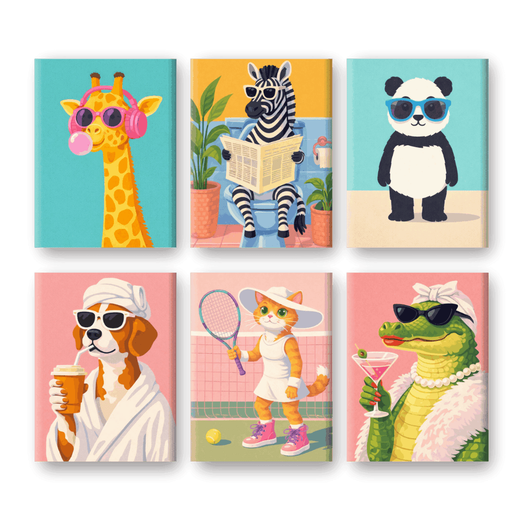6 Mini Paintings - Funky Animals Set