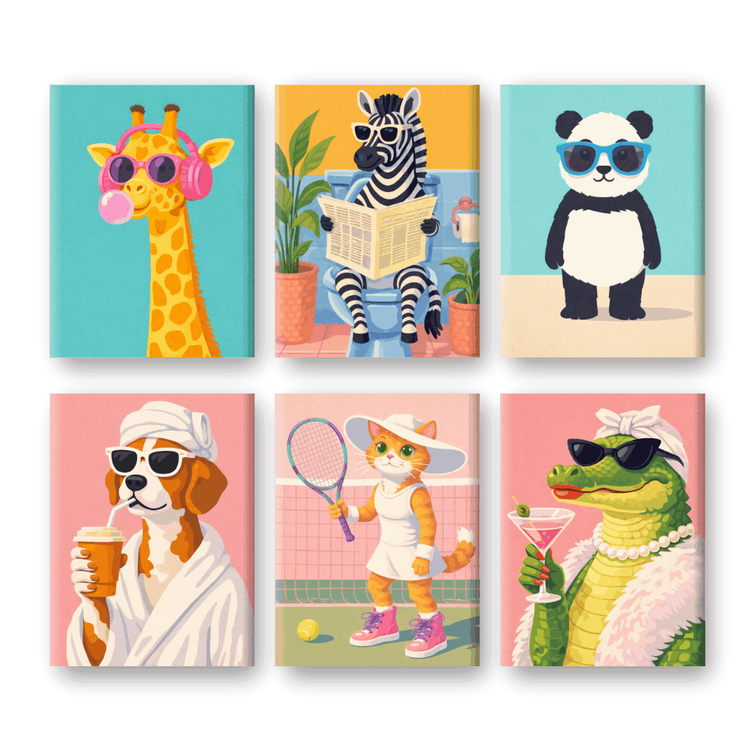 6 Mini Paintings - Funky Animals Set