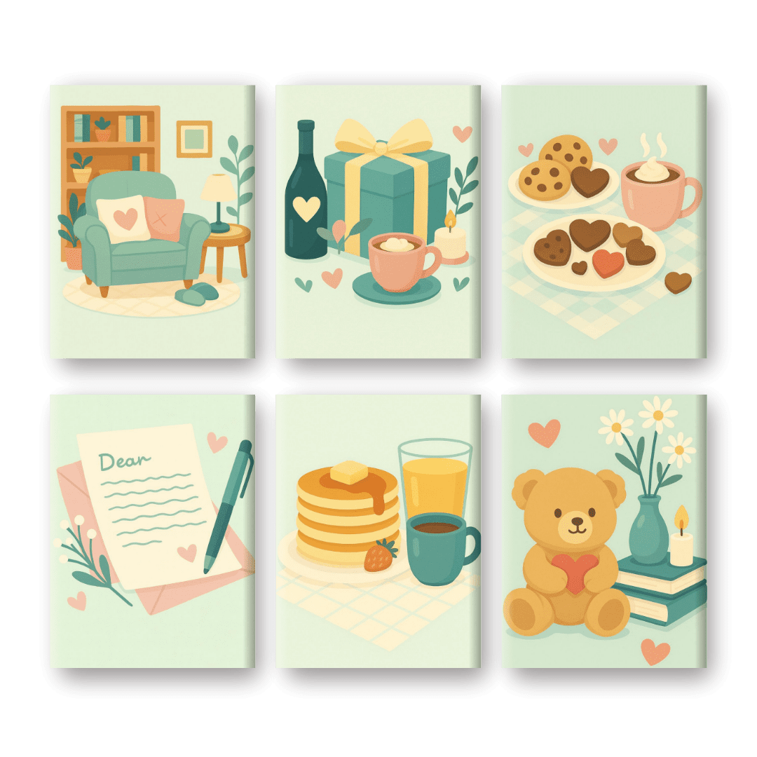 6 Mini Paintings - Pastel Valentine Set