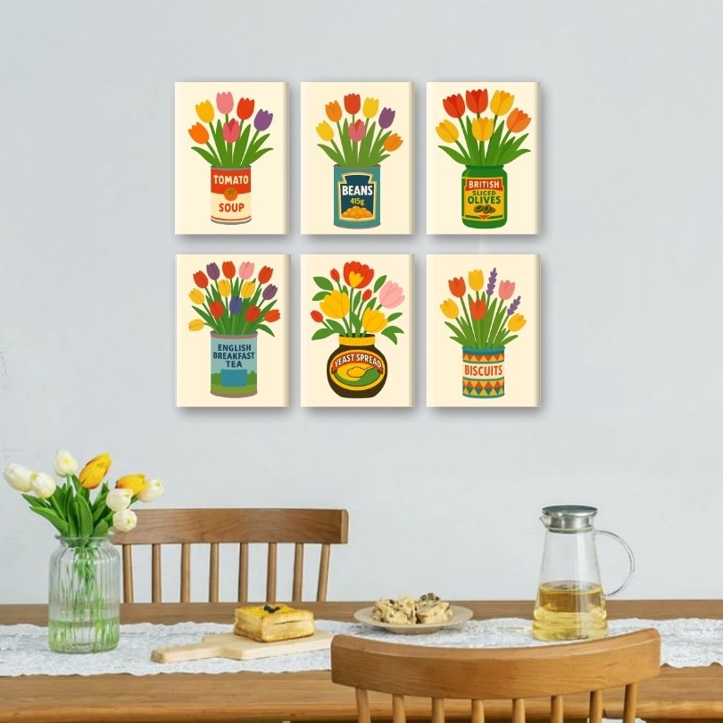 6 Mini Paintings | Tulips in Cans Set