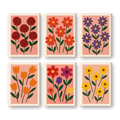 6 Mini Paintings - Aesthethic Flower Set
