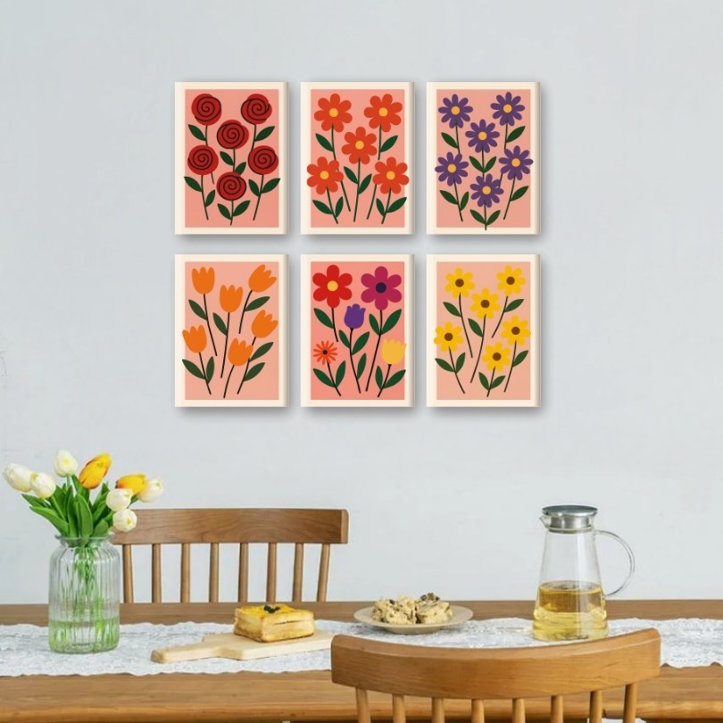 6 Mini Paintings - Aesthethic Flower Set