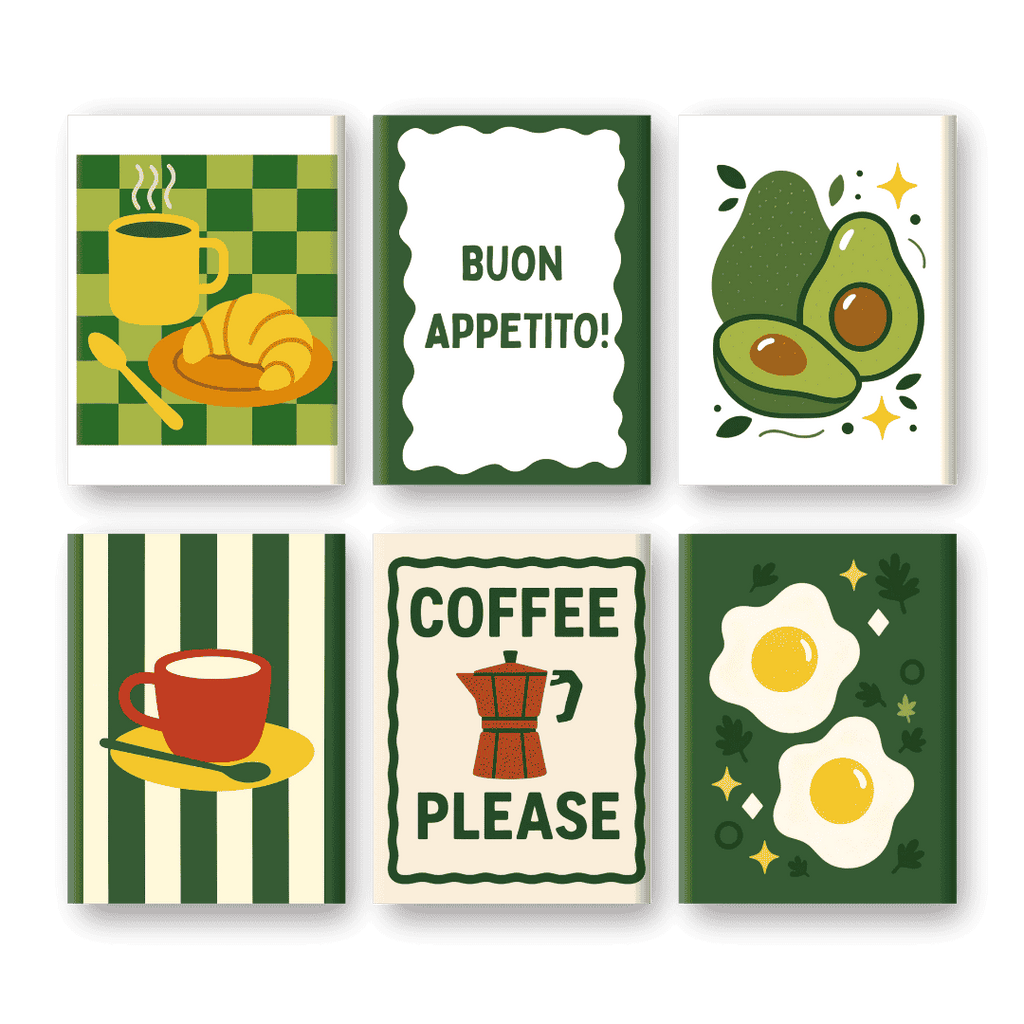 6 Mini Paintings - Avocado & Breakfast Set