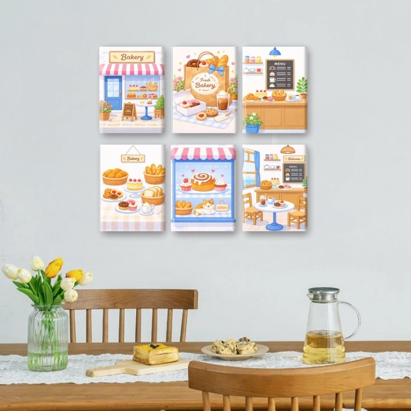 6 Mini Paintings - Bakery Set
