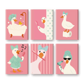 6 Mini Paintings - Bathroom Goose Set