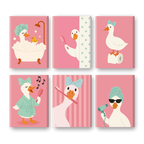 6 Mini Paintings - Bathroom Goose Set