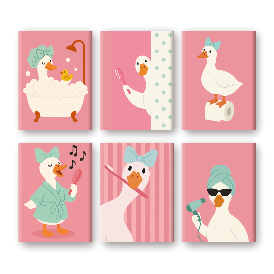 6 Mini Paintings - Bathroom Goose Set
