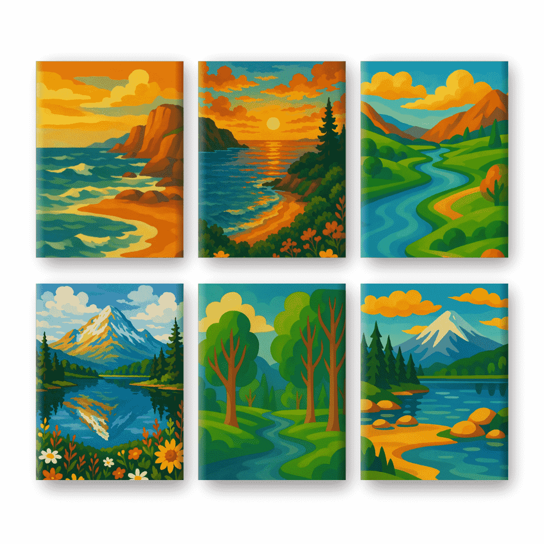 6 Mini Paintings - Beautiful Landscapes Set