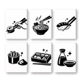 6 Mini Paintings - Black & White Sushi Set