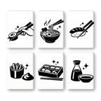 6 Mini Paintings - Black & White Sushi Set
