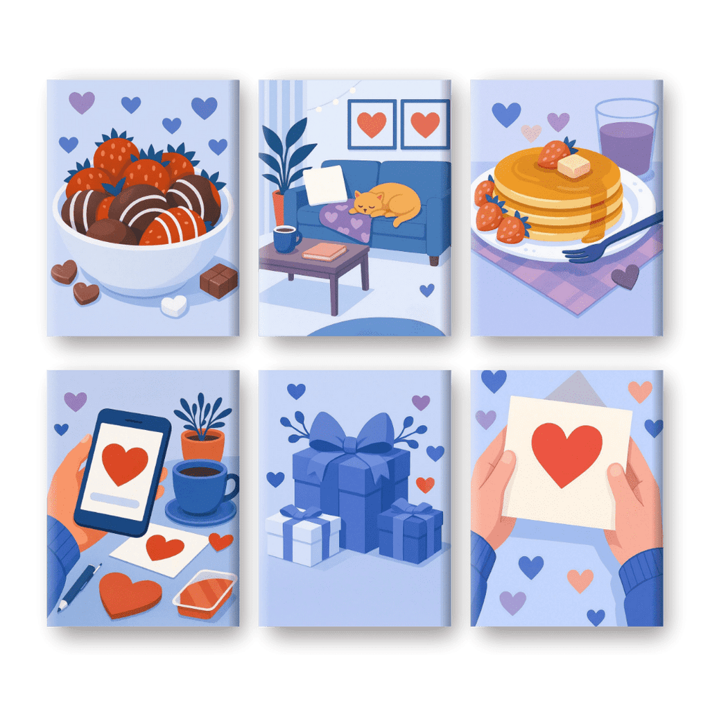 6 Mini Paintings - Blue Valentine Set