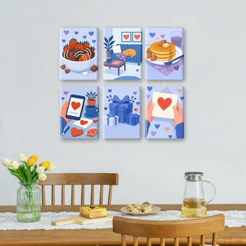 6 Mini Paintings - Blue Valentine Set