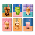 6 Mini Paintings - Boba Tea Set