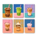 6 Mini Paintings - Boba Tea Set